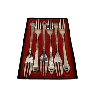 Vintage MCM 1950s Polish Silver Plated Cocktail Forks set of 6